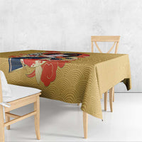 Japanese Geisha Koi Fish Tablecloth Cherry Blossoms Yellow Seigaiha Pattern - Polynesian Pride