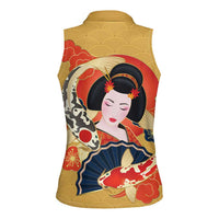 Japanese Geisha Koi Fish Women Sleeveless Polo Shirt Cherry Blossoms Yellow Seigaiha Pattern LT14 - Polynesian Pride