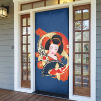 Japanese Geisha Koi Fish Door Cover Cherry Blossoms Blue Seigaiha Pattern - Polynesian Pride