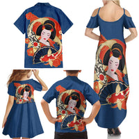 Japanese Geisha Koi Fish Family Matching Summer Maxi Dress and Hawaiian Shirt Cherry Blossoms Blue Seigaiha Pattern LT14 - Polynesian Pride