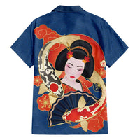 Japanese Geisha Koi Fish Family Matching Tank Maxi Dress and Hawaiian Shirt Cherry Blossoms Blue Seigaiha Pattern LT14 - Polynesian Pride
