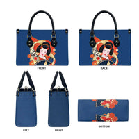 Japanese Geisha Koi Fish Leather Bag Cherry Blossoms Blue Seigaiha Pattern - Polynesian Pride