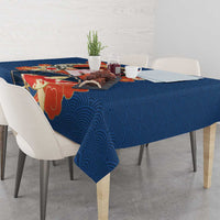 Japanese Geisha Koi Fish Tablecloth Cherry Blossoms Blue Seigaiha Pattern - Polynesian Pride