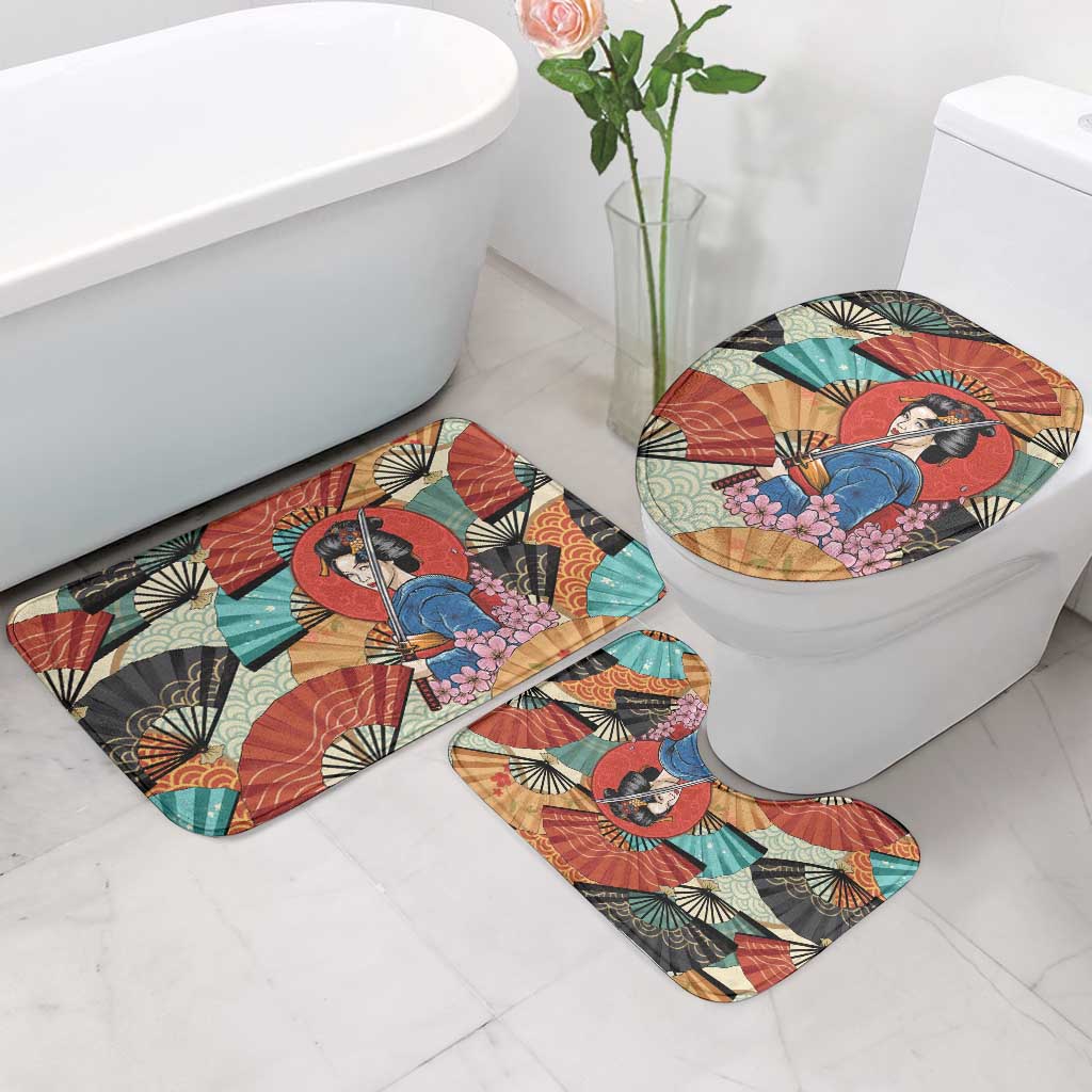 Japanese Geisha Katana Bathroom Set Japan Sensu Seigaiha Pattern - Polynesian Pride