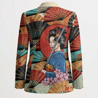 Japanese Geisha Katana Blazer Japan Sensu Seigaiha Pattern - Polynesian Pride