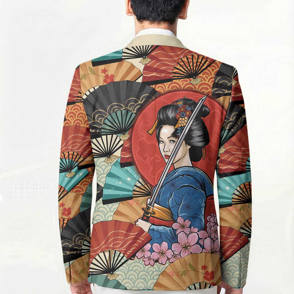 Japanese Geisha Katana Blazer Japan Sensu Seigaiha Pattern - Polynesian Pride