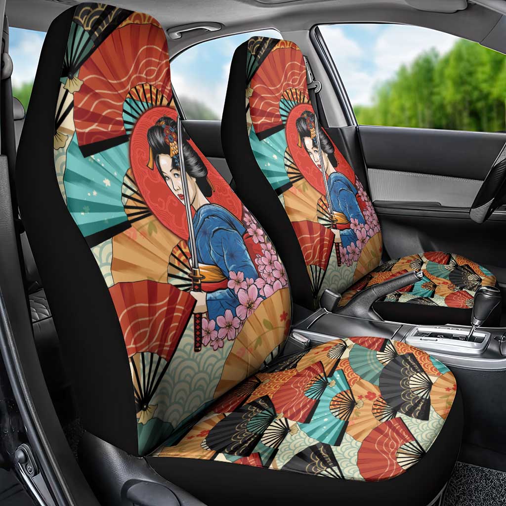 Japanese Geisha Katana Car Seat Cover Japan Sensu Seigaiha Pattern - Polynesian Pride