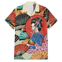 Japanese Geisha Katana Family Matching Long Sleeve Bodycon Dress and Hawaiian Shirt Japan Sensu Seigaiha Pattern LT14 Dad's Shirt - Short Sleeve Multicolor - Polynesian Pride