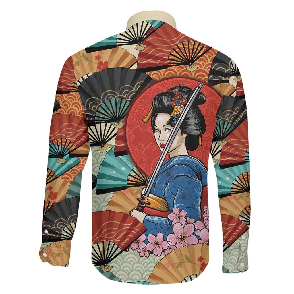 Japanese Geisha Katana Family Matching Off Shoulder Short Dress and Hawaiian Shirt Japan Sensu Seigaiha Pattern LT14 - Polynesian Pride