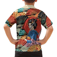 Japanese Geisha Katana Family Matching Summer Maxi Dress and Hawaiian Shirt Japan Sensu Seigaiha Pattern LT14 - Polynesian Pride