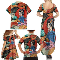 Japanese Geisha Katana Family Matching Summer Maxi Dress and Hawaiian Shirt Japan Sensu Seigaiha Pattern LT14 - Polynesian Pride