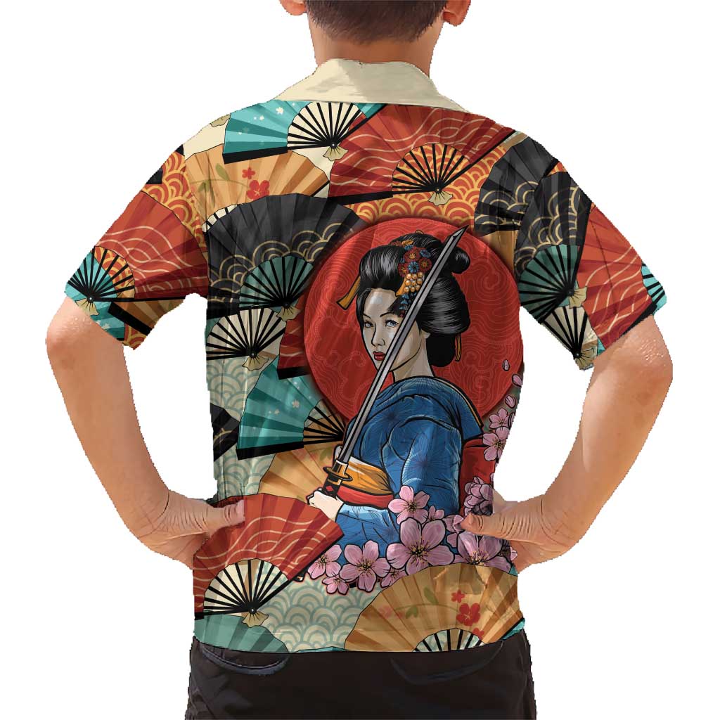 Japanese Geisha Katana Family Matching Tank Maxi Dress and Hawaiian Shirt Japan Sensu Seigaiha Pattern LT14 - Polynesian Pride