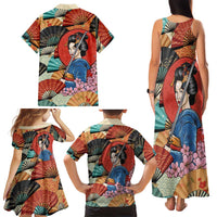 Japanese Geisha Katana Family Matching Tank Maxi Dress and Hawaiian Shirt Japan Sensu Seigaiha Pattern LT14 - Polynesian Pride