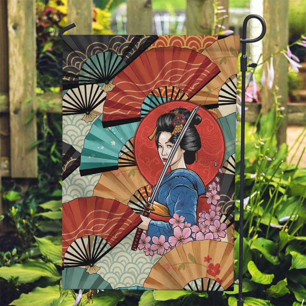 Japanese Geisha Katana Garden Flag Japan Sensu Seigaiha Pattern - Polynesian Pride