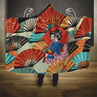 Japanese Geisha Katana Hooded Blanket Japan Sensu Seigaiha Pattern - Polynesian Pride