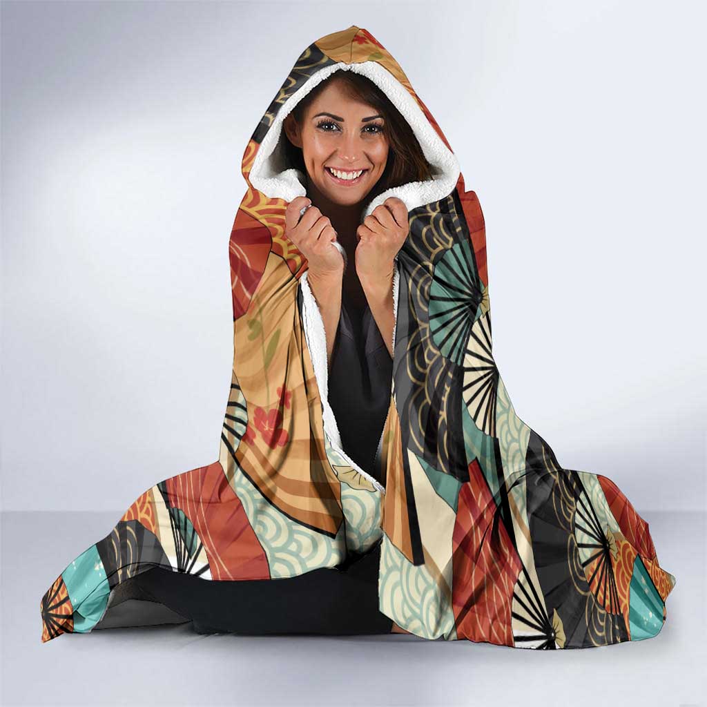 Japanese Geisha Katana Hooded Blanket Japan Sensu Seigaiha Pattern - Polynesian Pride