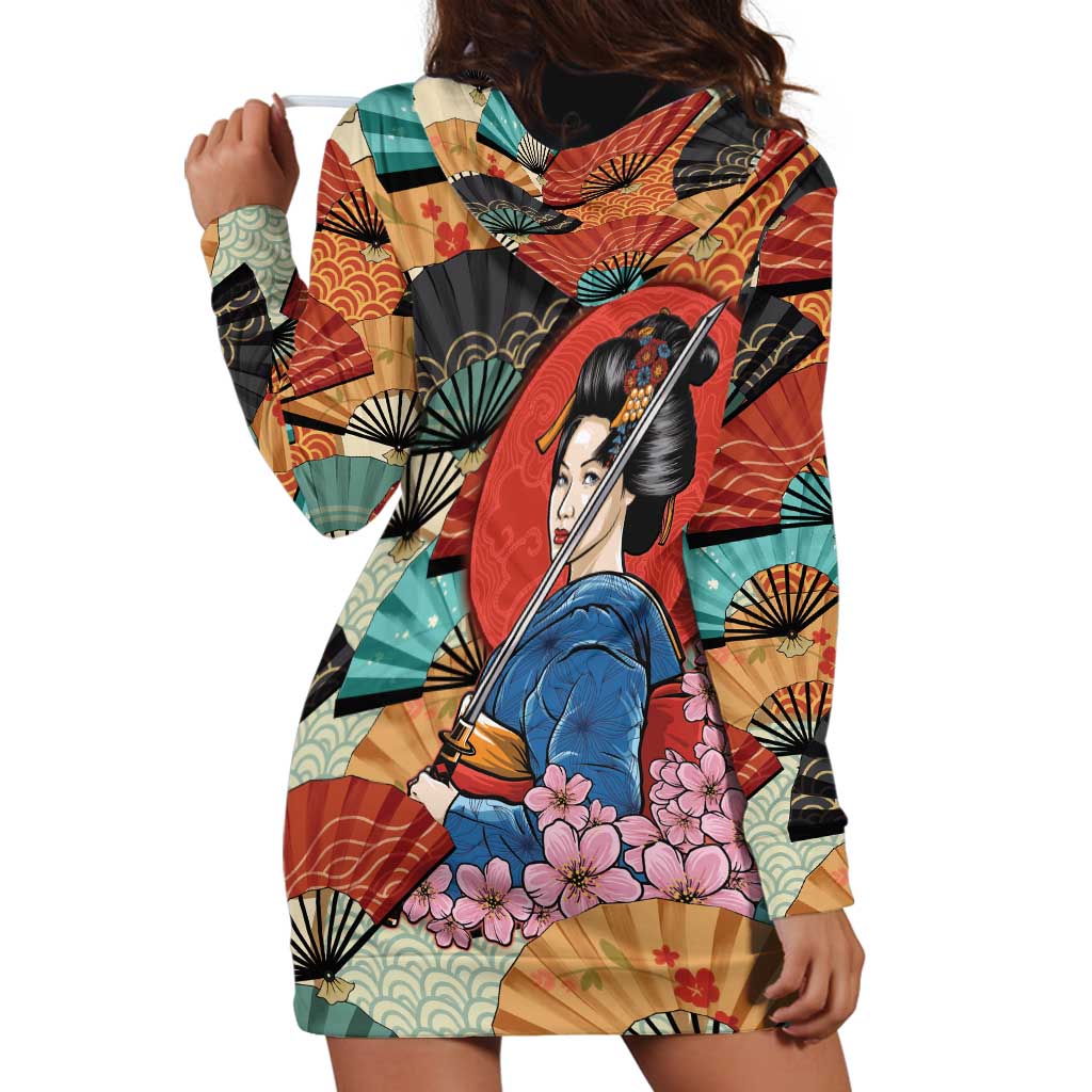 Japanese Geisha Katana Hoodie Dress Japan Sensu Seigaiha Pattern LT14 - Polynesian Pride