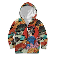 Japanese Geisha Katana Kid Hoodie Japan Sensu Seigaiha Pattern - Polynesian Pride