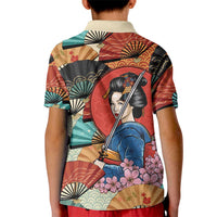 Japanese Geisha Katana Kid Polo Shirt Japan Sensu Seigaiha Pattern LT14 - Polynesian Pride