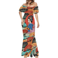 Japanese Geisha Katana Mermaid Dress Japan Sensu Seigaiha Pattern - Polynesian Pride
