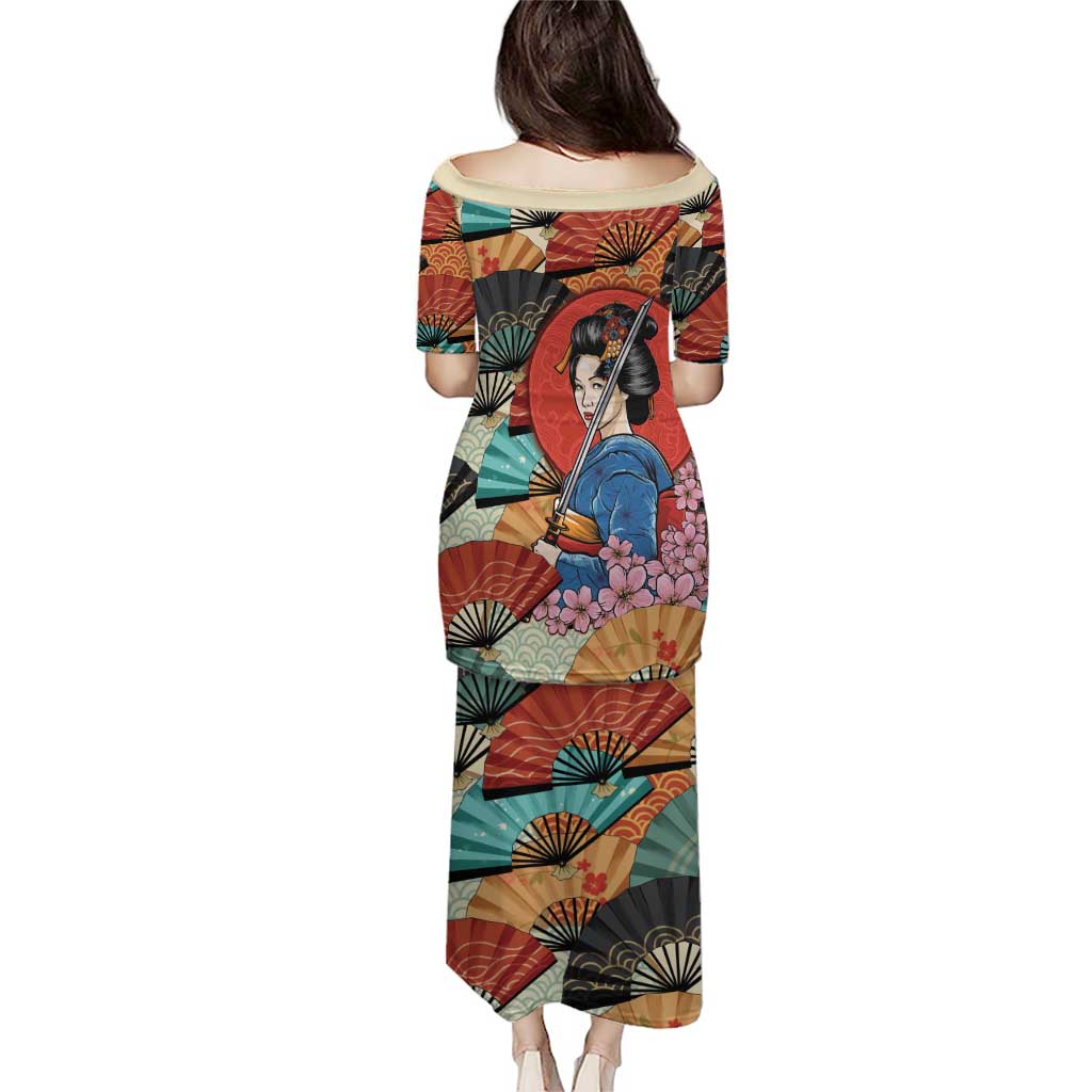 Japanese Geisha Katana Puletasi Japan Sensu Seigaiha Pattern - Polynesian Pride