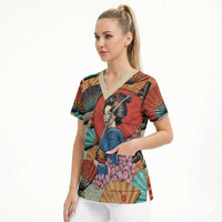 Japanese Geisha Katana Scrub Top Japan Sensu Seigaiha Pattern - Polynesian Pride