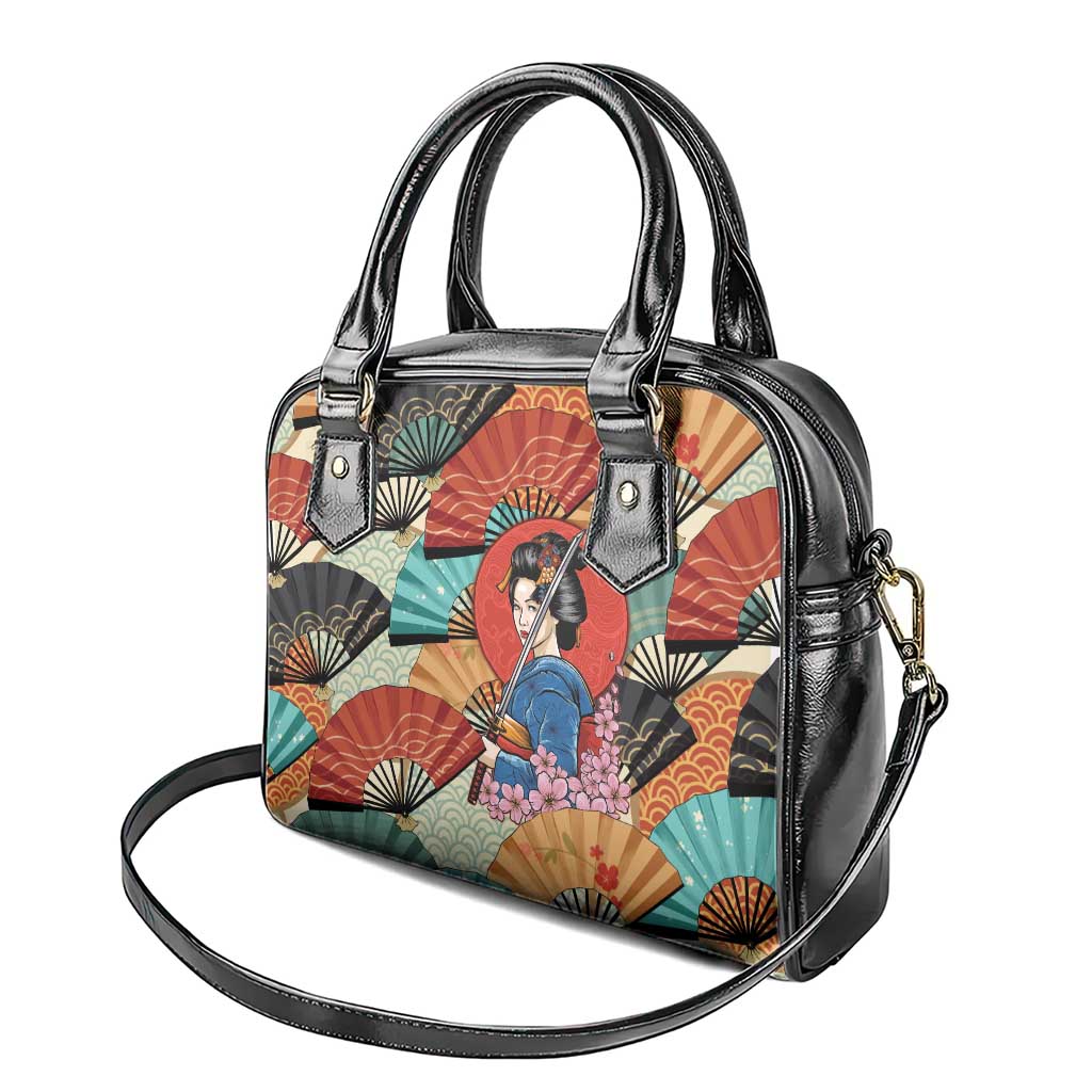 Japanese Geisha Katana Shoulder Handbag Japan Sensu Seigaiha Pattern - Polynesian Pride