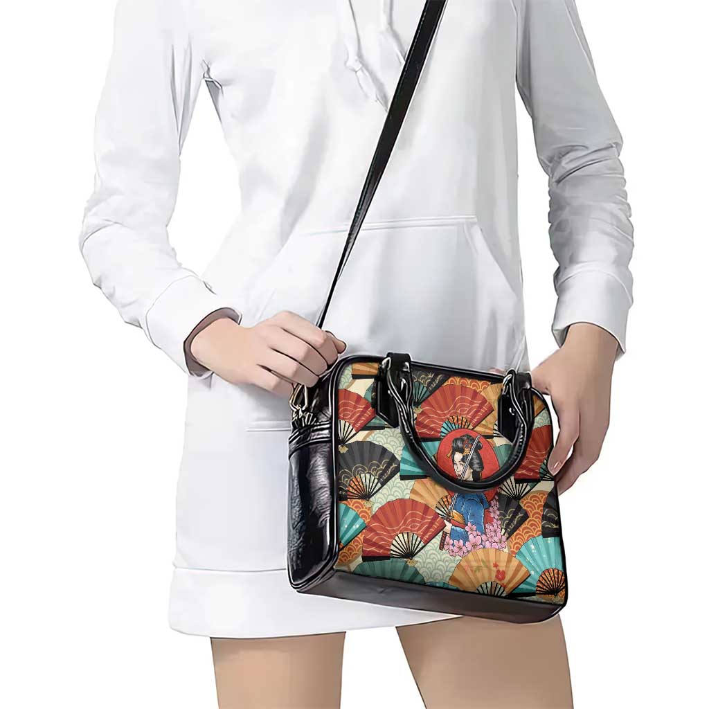 Japanese Geisha Katana Shoulder Handbag Japan Sensu Seigaiha Pattern - Polynesian Pride