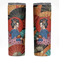 Japanese Geisha Katana Skinny Tumbler Japan Sensu Seigaiha Pattern LT14 Multicolor - Polynesian Pride