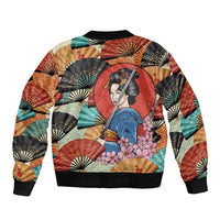 Japanese Geisha Katana Sleeve Zip Bomber Jacket Japan Sensu Seigaiha Pattern - Polynesian Pride