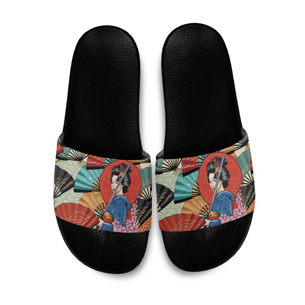Japanese Geisha Katana Slide Sandals Japan Sensu Seigaiha Pattern - Polynesian Pride