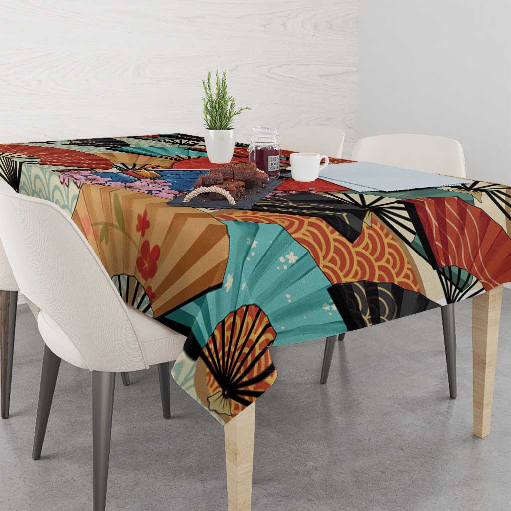 Japanese Geisha Katana Tablecloth Japan Sensu Seigaiha Pattern - Polynesian Pride