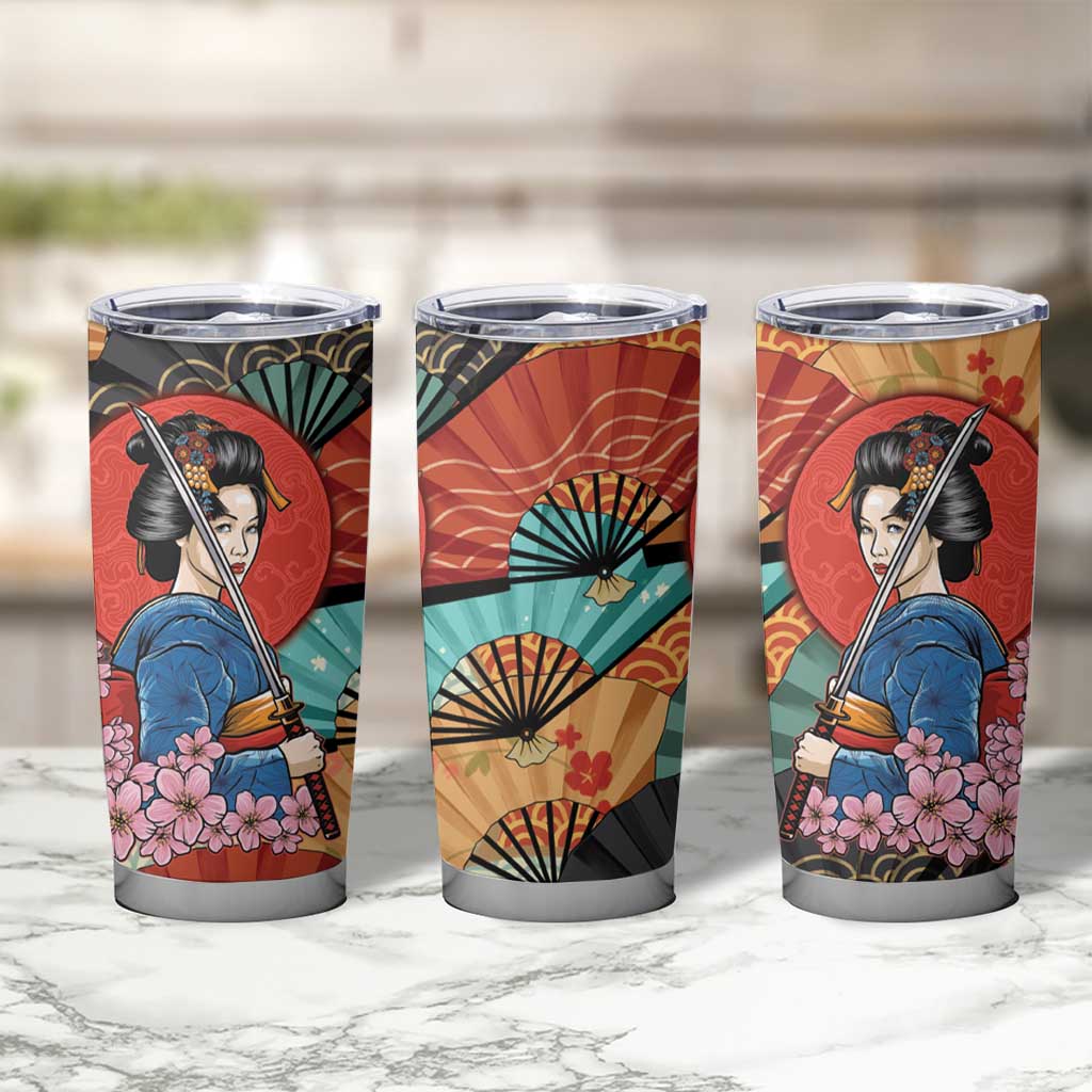 Japanese Geisha Katana Tumbler Cup Japan Sensu Seigaiha Pattern LT14 - Polynesian Pride