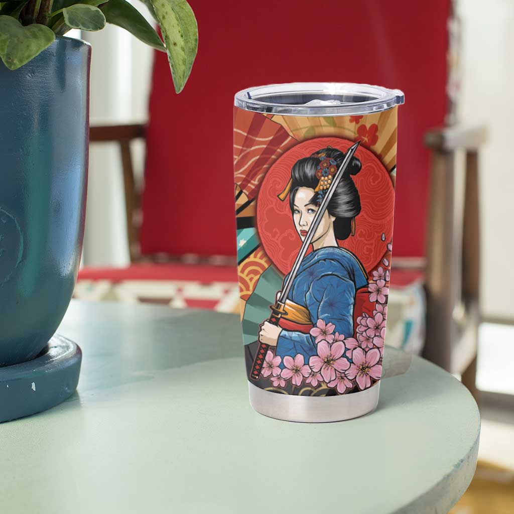 Japanese Geisha Katana Tumbler Cup Japan Sensu Seigaiha Pattern LT14 - Polynesian Pride