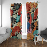 Japanese Geisha Katana Window Curtain Japan Sensu Seigaiha Pattern - Polynesian Pride