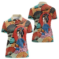 Japanese Geisha Katana Women Polo Shirt Japan Sensu Seigaiha Pattern LT14 - Polynesian Pride
