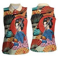 Japanese Geisha Katana Women Sleeveless Polo Shirt - Japan Sensu Seigaiha Pattern LT14 - Polynesian Pride