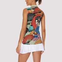 Japanese Geisha Katana Women Sleeveless Polo Shirt - Japan Sensu Seigaiha Pattern LT14 - Polynesian Pride