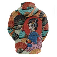 Japanese Geisha Katana Zip Hoodie Japan Sensu Seigaiha Pattern - Polynesian Pride