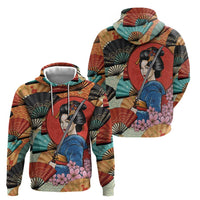 Japanese Geisha Katana Zip Hoodie Japan Sensu Seigaiha Pattern - Polynesian Pride