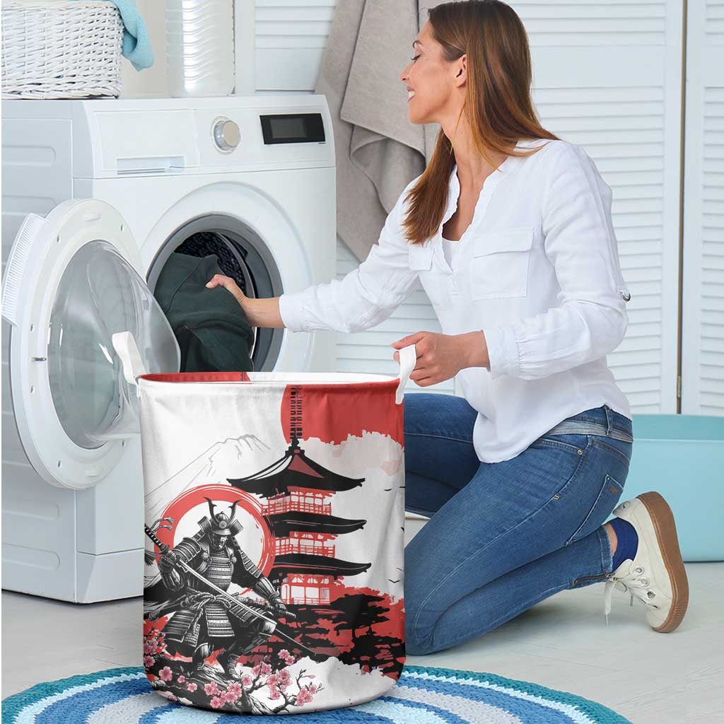 Japanese Samurai Warrior Enso Laundry Basket Japan Pagoda Sakura Watercolor - Polynesian Pride