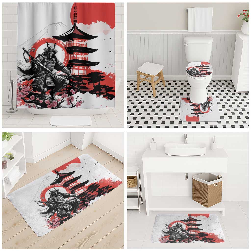 Japanese Samurai Warrior Enso Bathroom Set Japan Pagoda Sakura Watercolor LT14 - Polynesian Pride