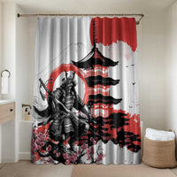 Japanese Samurai Warrior Enso Bathroom Set Japan Pagoda Sakura Watercolor LT14 Shower Curtain Only White - Polynesian Pride