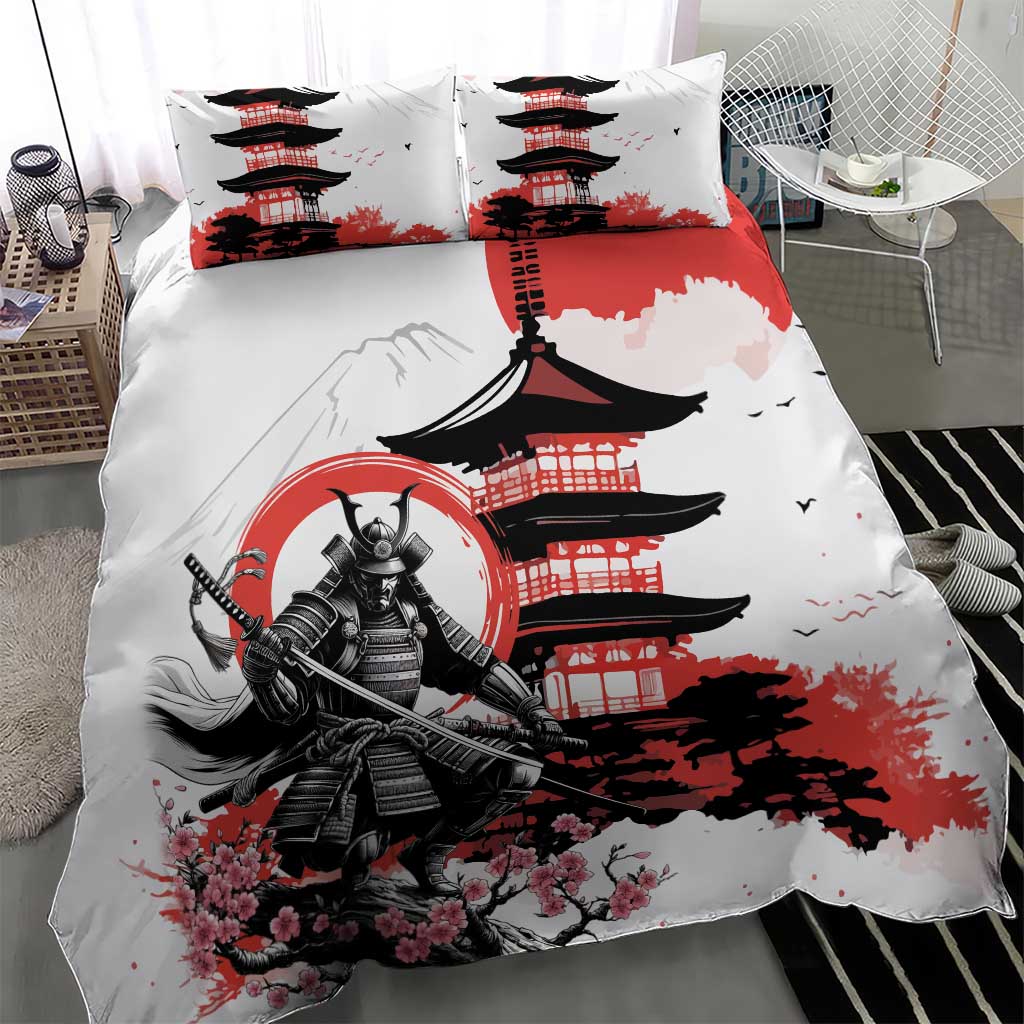 Japanese Samurai Warrior Enso Bedding Set Japan Pagoda Sakura Watercolor - Polynesian Pride