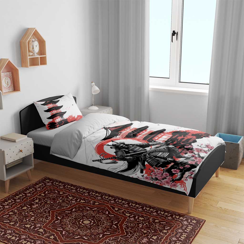 Japanese Samurai Warrior Enso Bedding Set Japan Pagoda Sakura Watercolor - Polynesian Pride