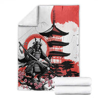 Japanese Samurai Warrior Enso Blanket Japan Pagoda Sakura Watercolor - Polynesian Pride