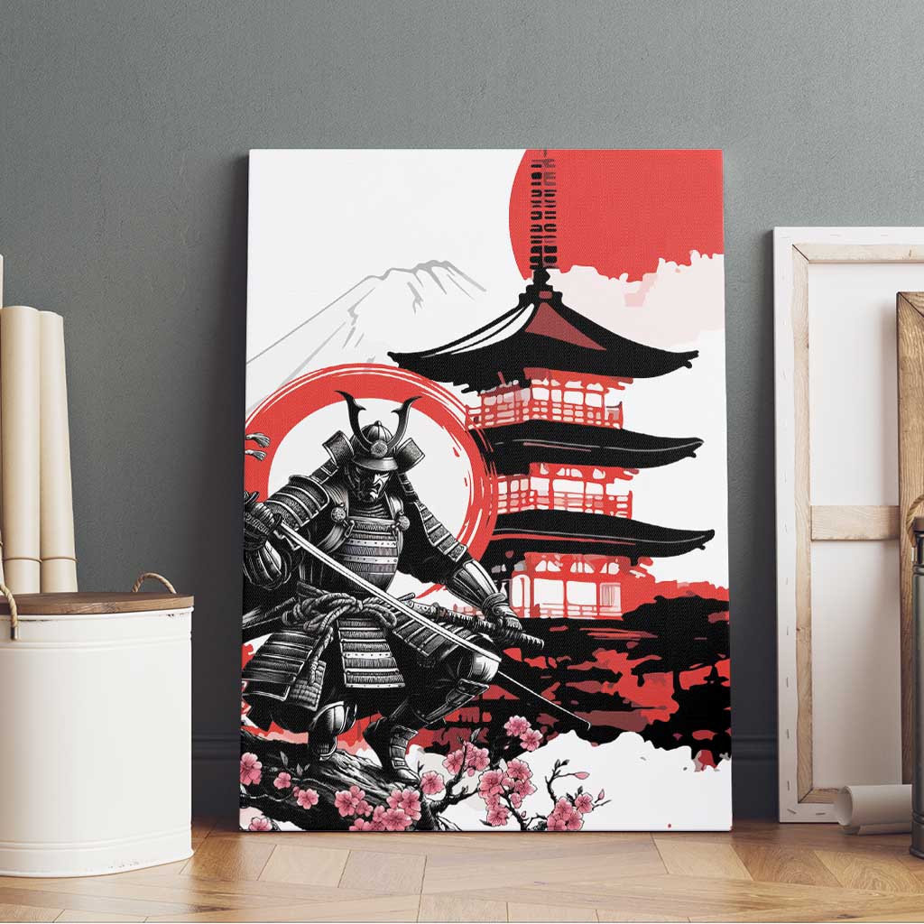 Japanese Samurai Warrior Enso Canvas Wall Art Japan Pagoda Sakura Watercolor - Polynesian Pride