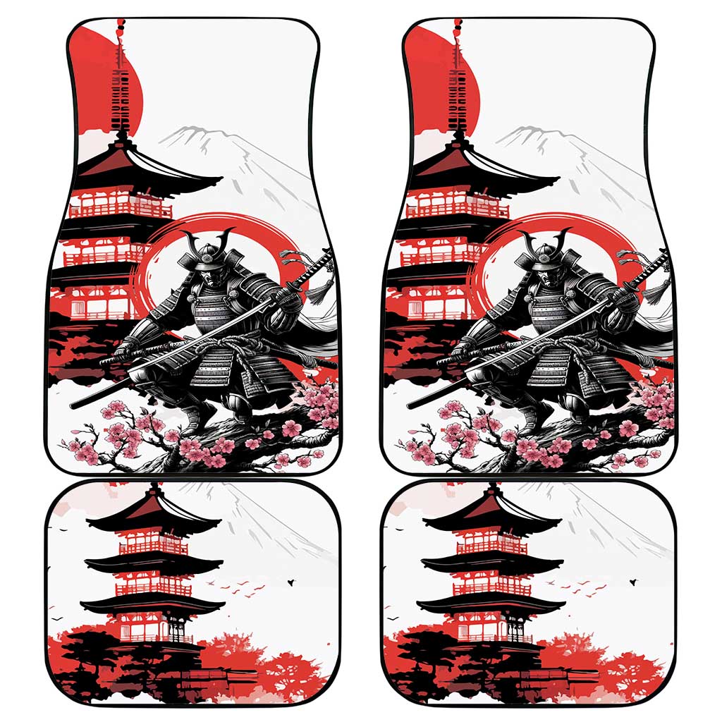 Japanese Samurai Warrior Enso Car Mats Japan Pagoda Sakura Watercolor - Polynesian Pride