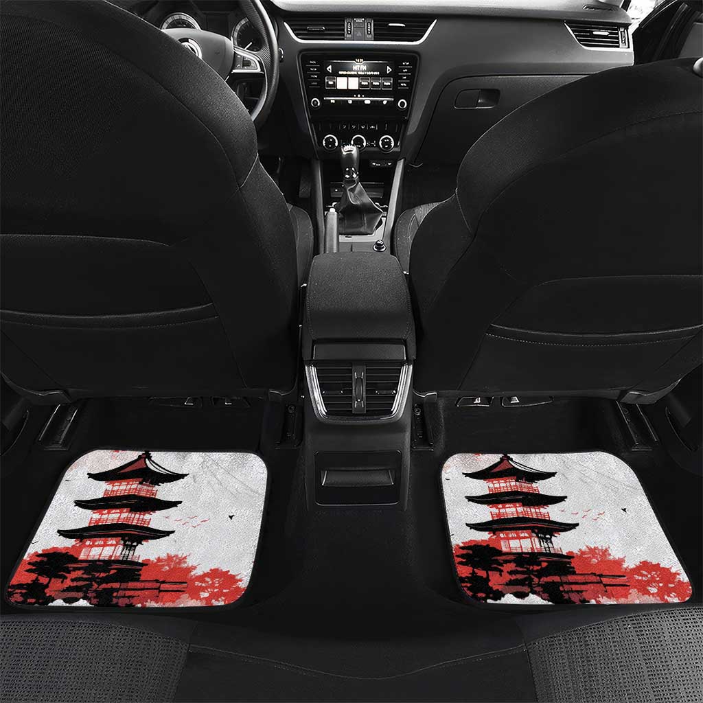 Japanese Samurai Warrior Enso Car Mats Japan Pagoda Sakura Watercolor - Polynesian Pride