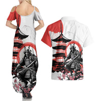 Japanese Samurai Warrior Enso Couples Matching Summer Maxi Dress and Hawaiian Shirt Japan Pagoda Sakura Watercolor LT14 - Polynesian Pride
